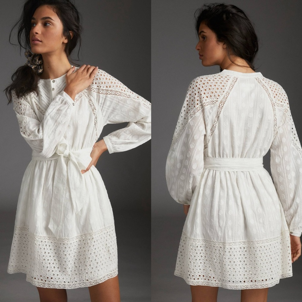 Anthropologie Oversized Ivory Ophelia Eyelet Button-Down Cotton Dress XS